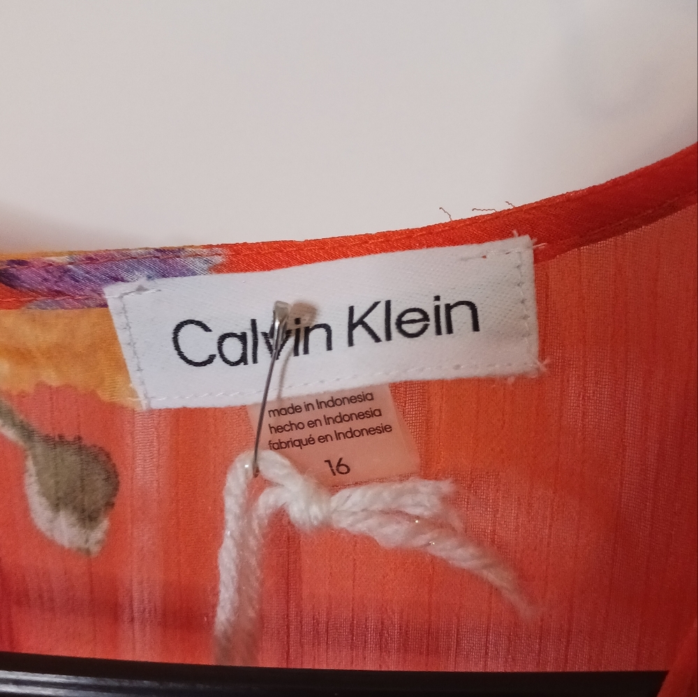 Calvin Klein Dress Midi Floral Sleeveless Summer Casual Orange 16 Plus - Picture 5 of 12